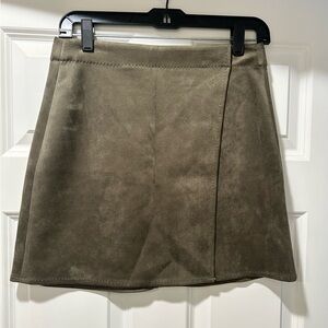 Max Studio London 26”W Faux Suede Wrap Mini Skirt Army Green